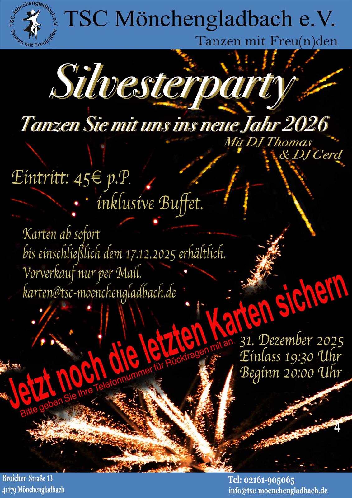 Silvesterparty im TSC - Die letzten Karten sichern