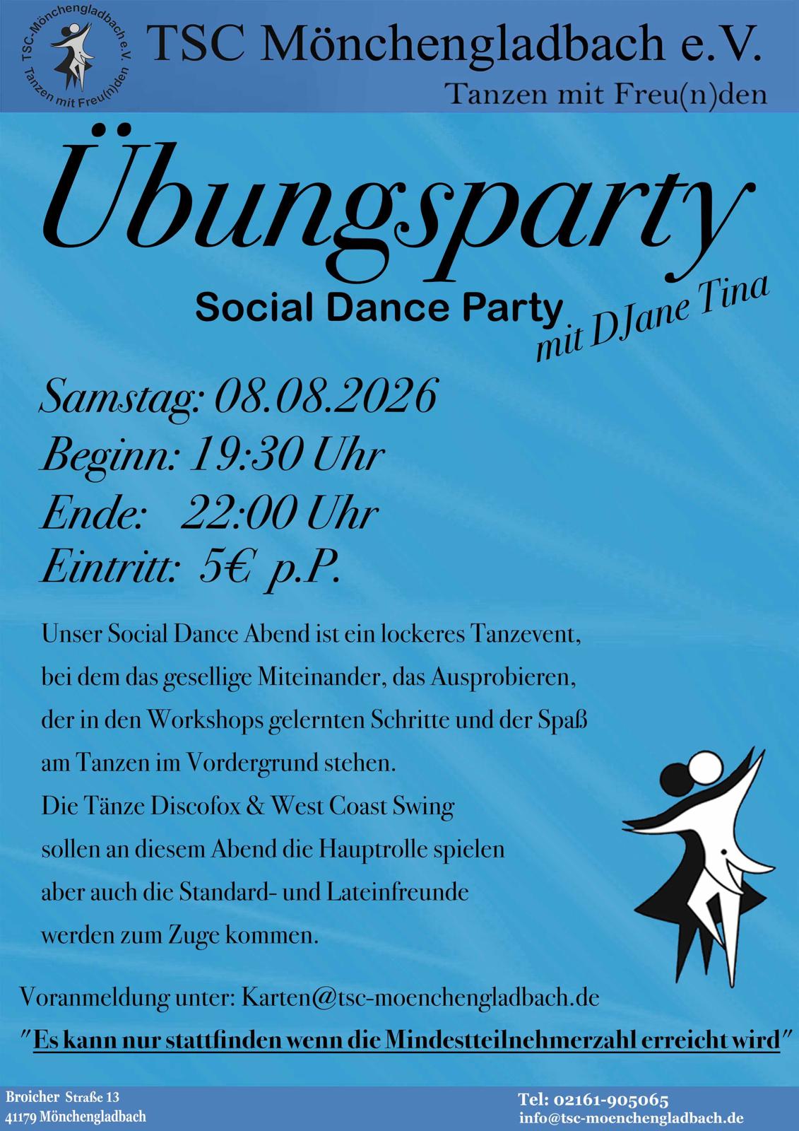 Übungsparty mit DJane Tina am 08.08.2026